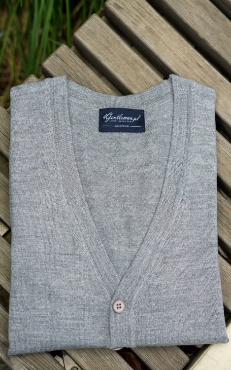Kardigan Rozpinany Szary Jasny Merino/Acryl
