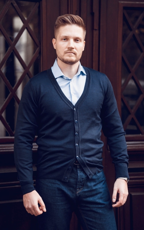 Kardigan Rozpinany Granatowy Merino