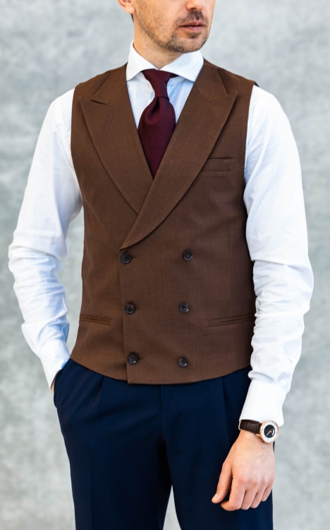 Kamizelka Dwurzędowa Brązowa Zenia