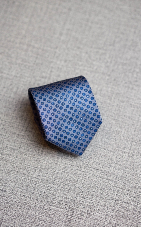 Krawat Jedwabny Stalowy Niebieskie Kwiatki