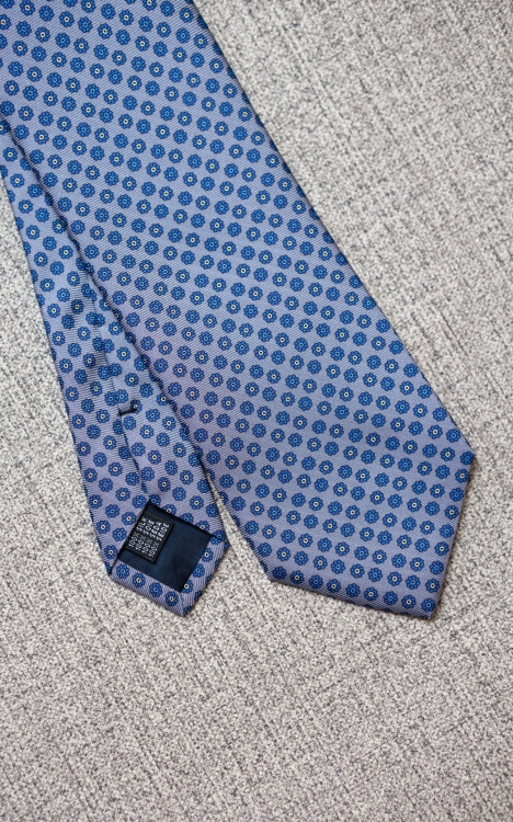 Krawat Jedwabny Stalowy Niebieskie Kwiatki