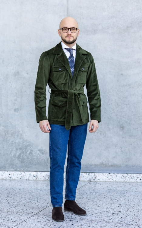 Kurtka Safari Zielony Sztruks