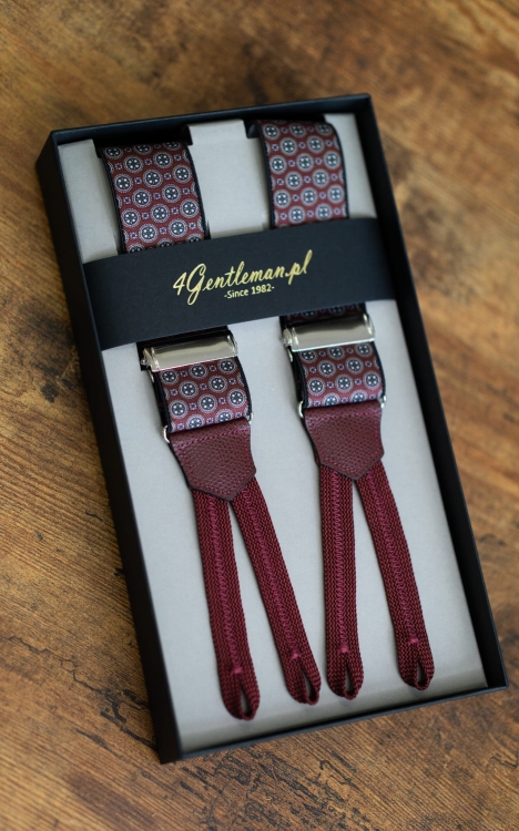 Klasyczne Szelki Bordowe Srebrne Medaliony