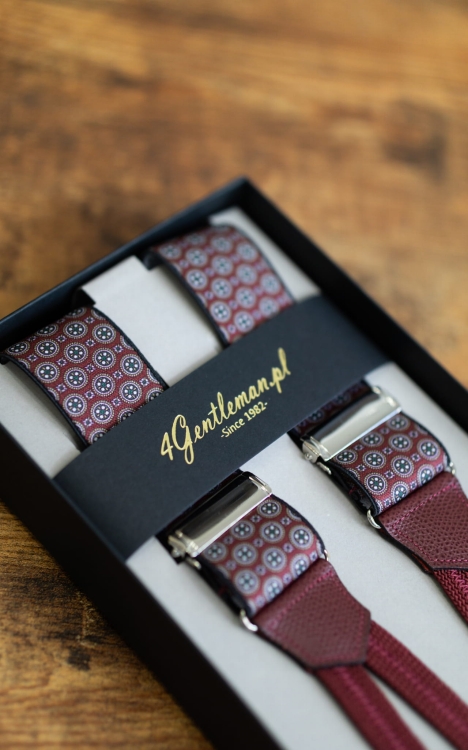 Klasyczne Szelki Bordowe Srebrne Medaliony