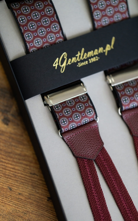 Klasyczne Szelki Bordowe Srebrne Medaliony