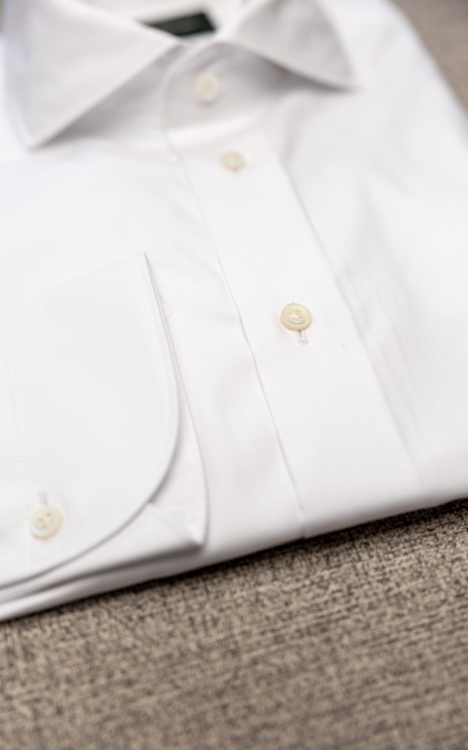 Bawełniana Koszula Biały Twill Włoski Kołnierzyk