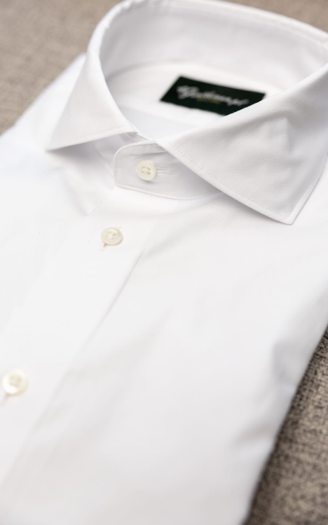 Bawełniana Koszula Biały Twill Włoski Kołnierzyk