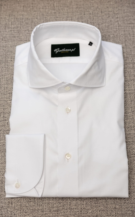 Bawełniana Koszula Biały Twill Włoski Kołnierzyk