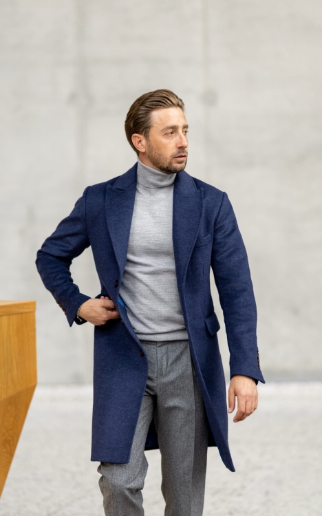 Płaszcz Wełniany Granat