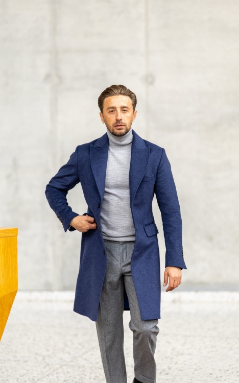 Płaszcz Wełniany Granat