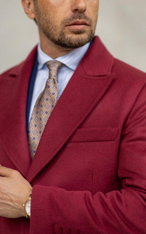 Płaszcz Bordowy Kaszmir/Wełna