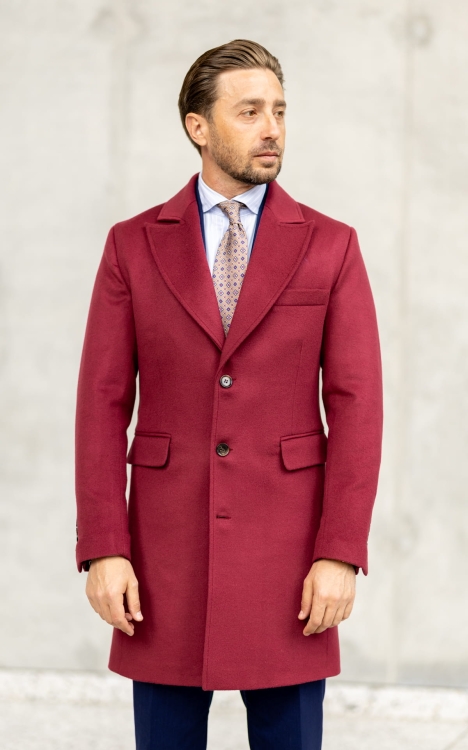 Płaszcz Bordowy Kaszmir/Wełna