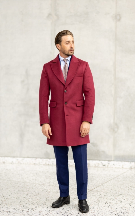 Płaszcz Bordowy Kaszmir/Wełna