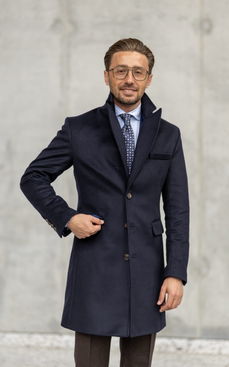 Płaszcz Wełniany Granatowy