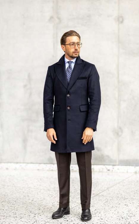 Płaszcz Wełniany Granatowy