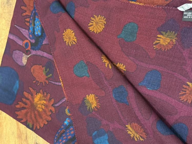 Szal Parsifal dwustronny burgundowy Calabrese 1924, 100% wełna jagnięca