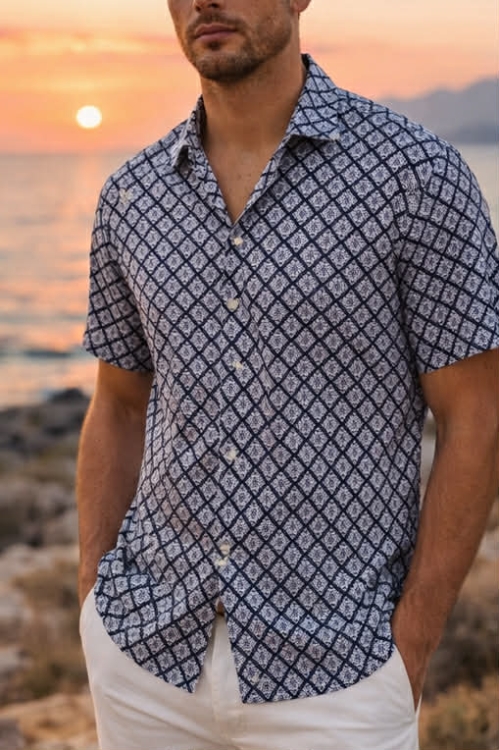 Koszula 100% jedwab kubański kołnierzyk wzór