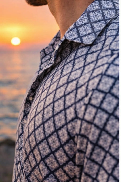 Koszula 100% jedwab kubański kołnierzyk wzór