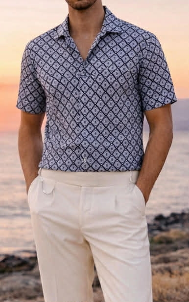 Koszula 100% jedwab kubański kołnierzyk wzór