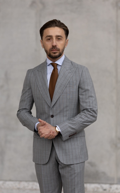 Daytona grey suit in a subtle pinstripe