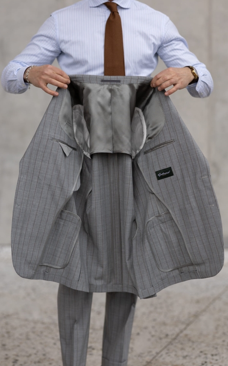 Daytona grey suit in a subtle pinstripe