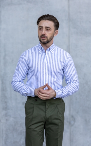 Koszula Bawełna- Len w prążek Niebieska