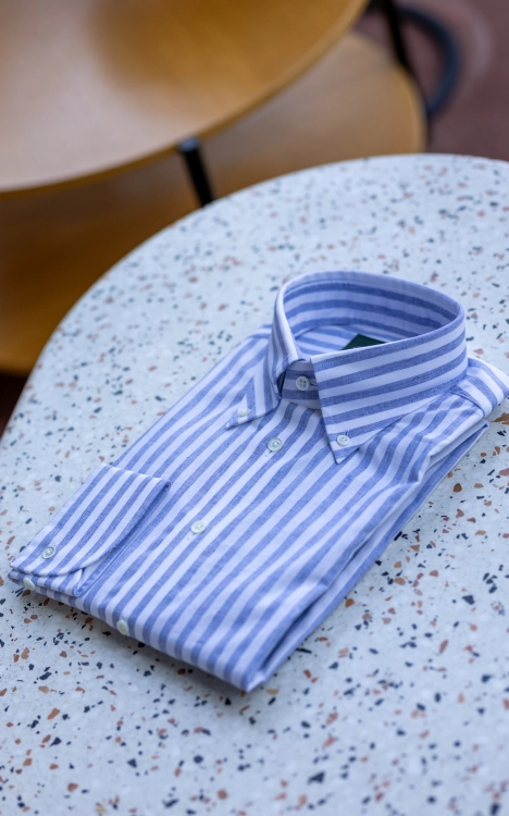 Koszula Bawełna- Len w prążek Niebieska