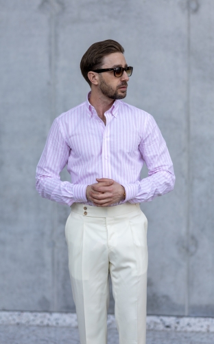 Koszula Bawełna- Len w prążek Różowa