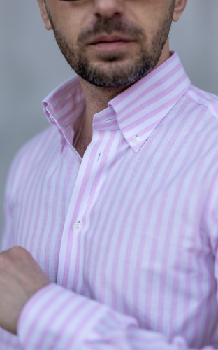 Koszula Bawełna- Len w prążek Różowa