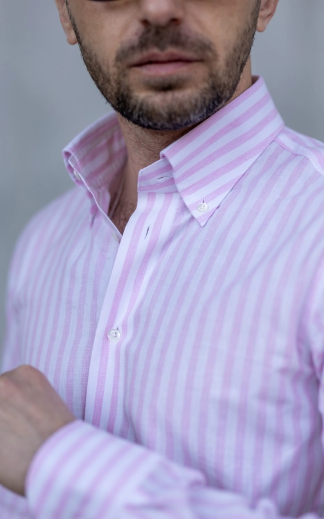 Koszula Bawełna- Len w prążek Różowa