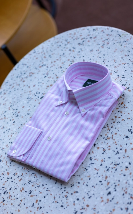 Koszula Bawełna- Len w prążek Różowa