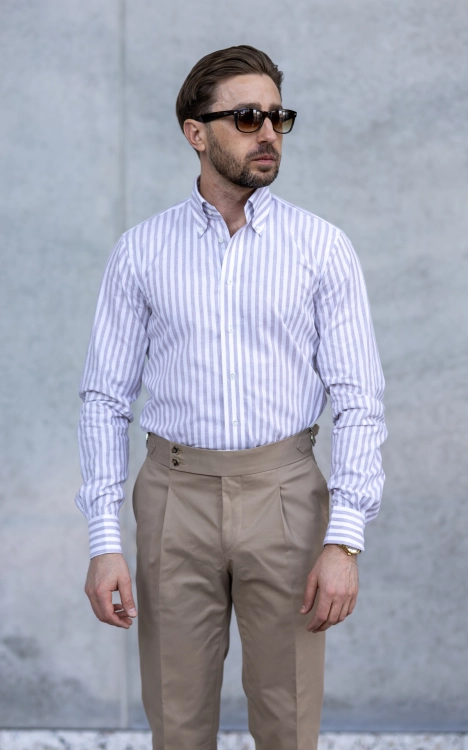 Koszula Bawełna- Len w prążek Beżowa