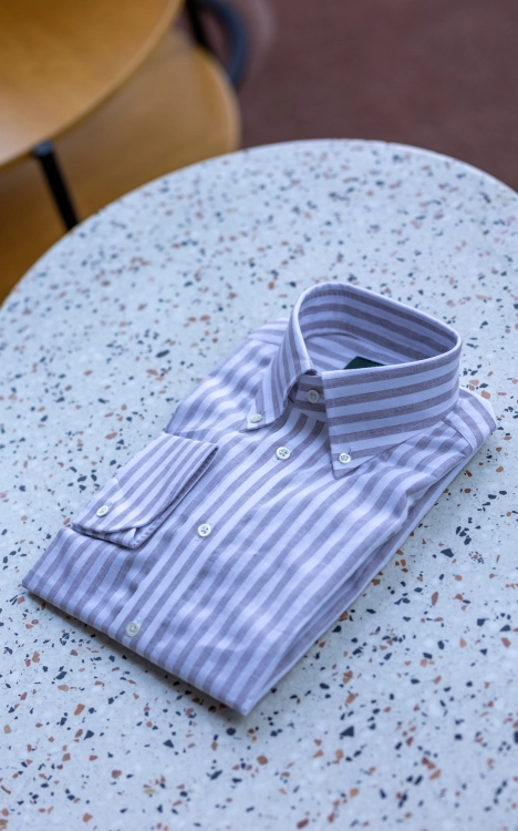 Koszula Bawełna- Len w prążek Beżowa