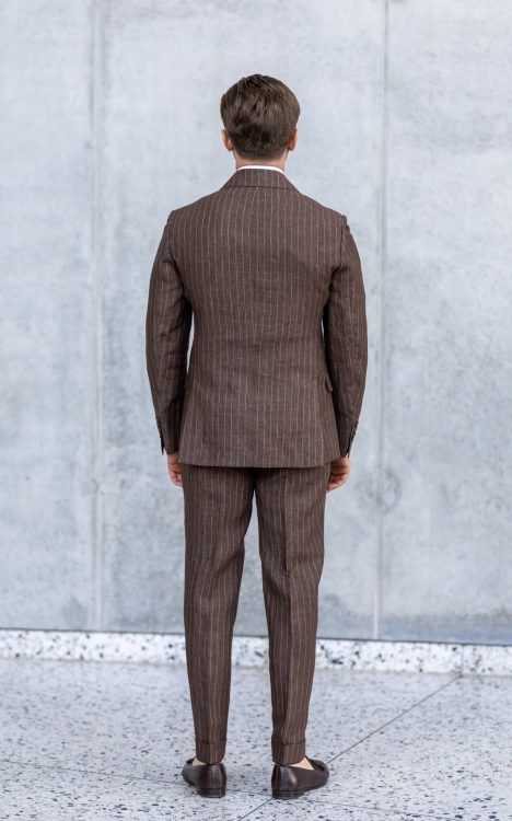 Garnitur Lniany Brązowy Prażek