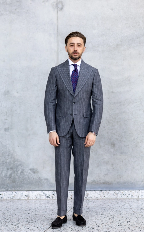 Garnitur Lniany Szary Prażek