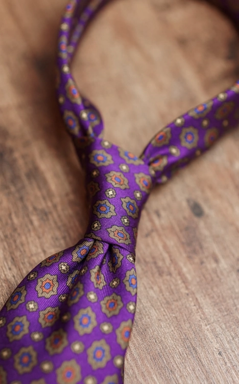 Krawat z Jedwabiu Fioletowy w orientalne wzory