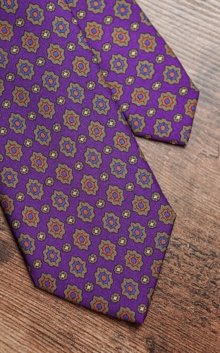 Krawat z Jedwabiu Fioletowy w orientalne wzory