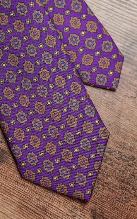 Krawat z Jedwabiu Fioletowy w orientalne wzory